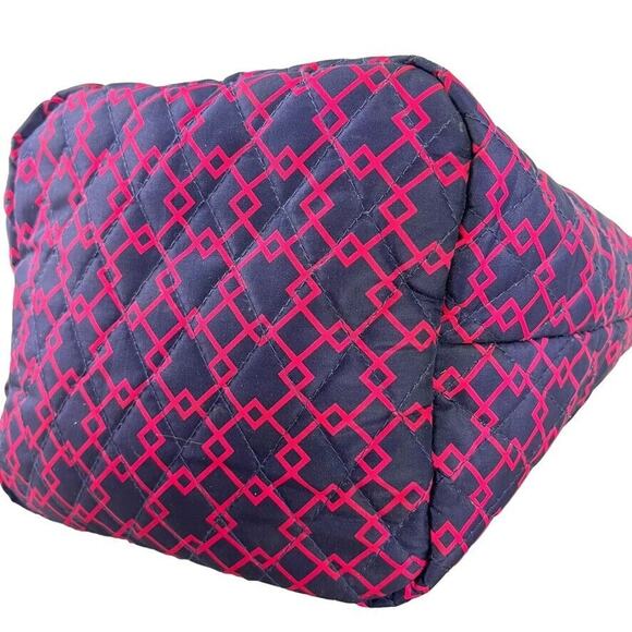 Tupperware Womens Quilted Hobo Handbag Lunch Tote Lunchbox Bag Travel Navy Pink - Picture 11 of 14